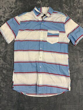 Carbon Blue & White Striped Button-Up Shirt XL Cotton